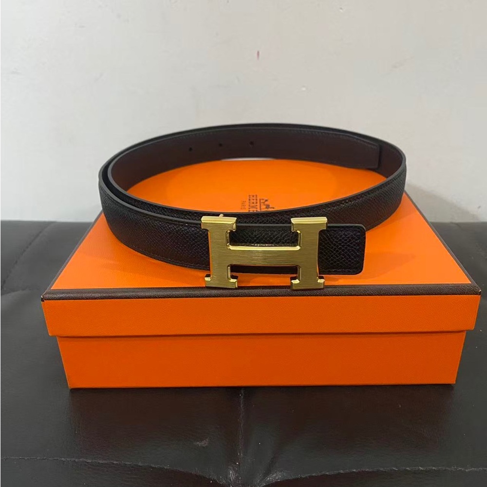 Hermès H Logo Belt Black Leather Designer Belt 85cm